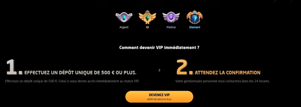 Stay Casino programme VIP avec niveaux Argent, Or, Platine et Diamant